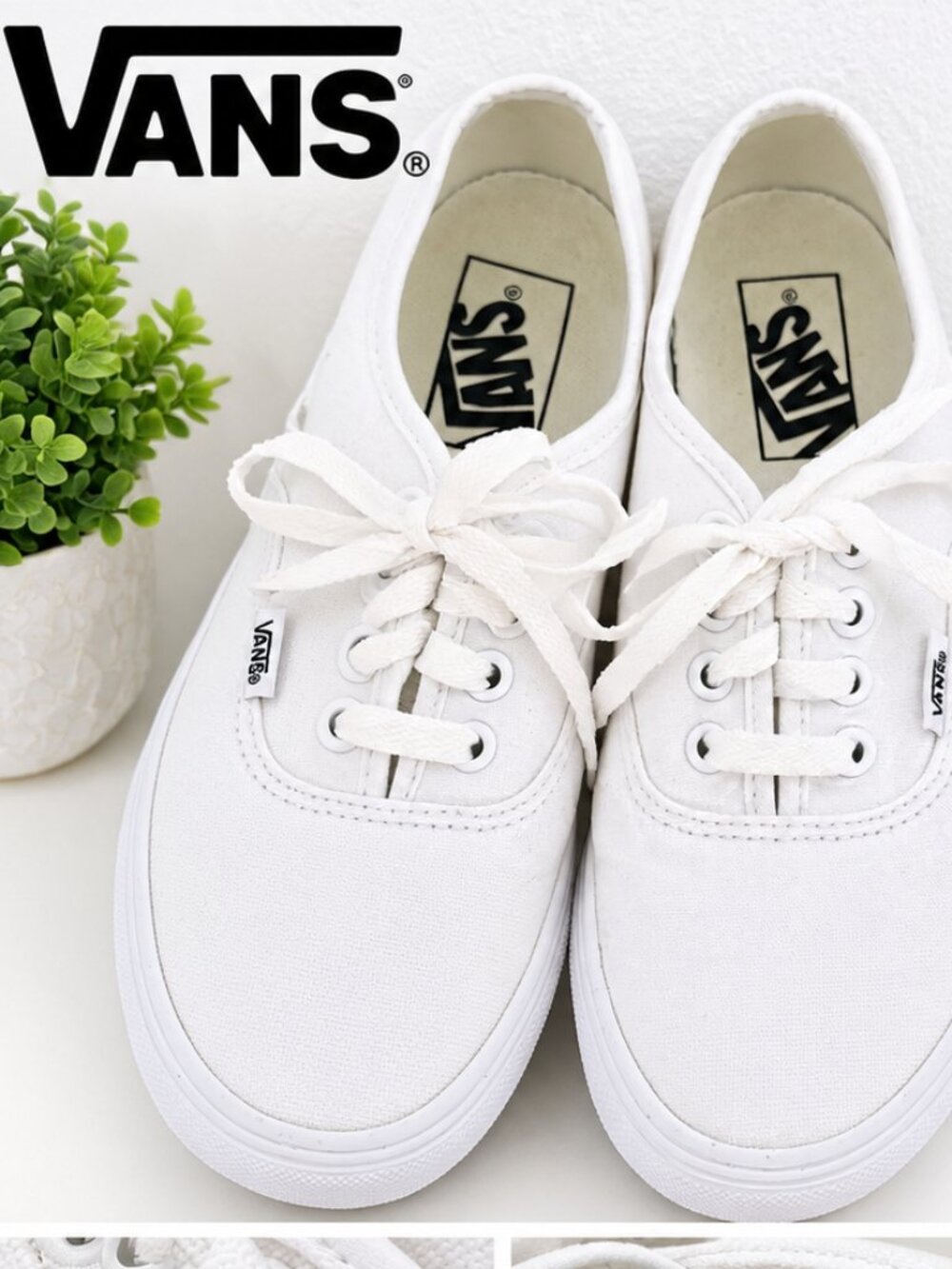 Vans White Canvas Lace-Up Sneakers Shoes Women’s Casual Classic Low Top Sz 7